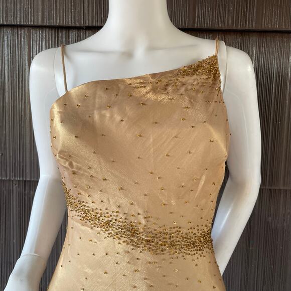 🔥Vintage Y2K Asymmetrical Neck Beaded Embellished Open Back Formal Party Dress - Picture 4 of 16